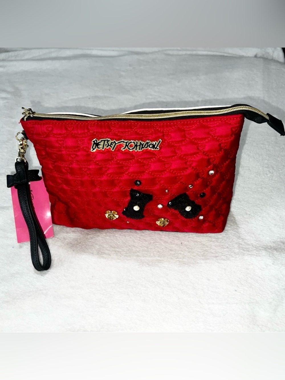 New with tags Betsey Johnson Zippered Wristlet Makeup Cosmetic Bag Large